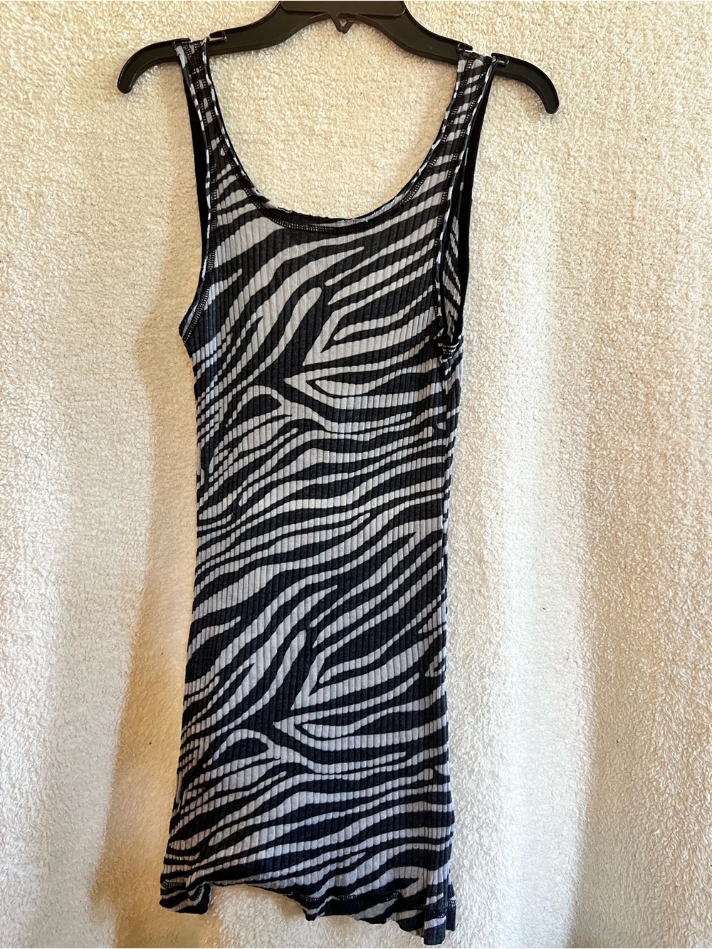 Hard Tail Black & White Zebra Ribbed Scoop Neck Tank